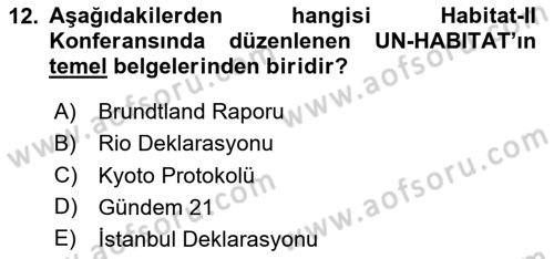 Doğal Kaynaklar ve Çevre Ekonomisi Dersi 2025 - 2026 Yılı Yaz Okulu Sınav Soruları 12. Soru