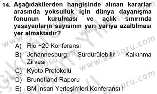 Doğal Kaynaklar ve Çevre Ekonomisi Dersi 2025 - 2026 Yılı Yaz Okulu Sınav Soruları 14. Soru