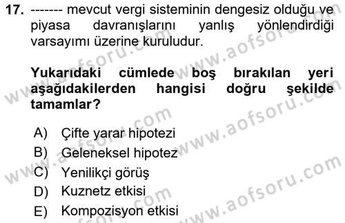 Doğal Kaynaklar ve Çevre Ekonomisi Dersi 2025 - 2026 Yılı Yaz Okulu Sınav Soruları 17. Soru