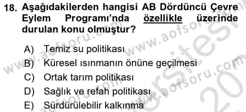 Doğal Kaynaklar ve Çevre Ekonomisi Dersi 2025 - 2026 Yılı Yaz Okulu Sınav Soruları 18. Soru