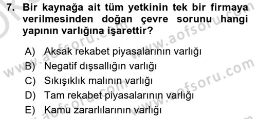 Doğal Kaynaklar ve Çevre Ekonomisi Dersi 2025 - 2026 Yılı Yaz Okulu Sınav Soruları 7. Soru