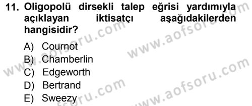 Mikro İktisat Dersi 2012 - 2013 Yılı (Final) Dönem Sonu Sınavı 11. Soru