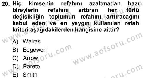 Mikro İktisat Dersi 2014 - 2015 Yılı (Final) Dönem Sonu Sınav Soruları 20. Soru