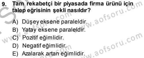 Mikro İktisat Dersi 2014 - 2015 Yılı (Final) Dönem Sonu Sınavı 9. Soru