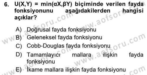 Mikro İktisat Dersi 2015 - 2016 Yılı (Vize) Ara Sınavı 6. Soru