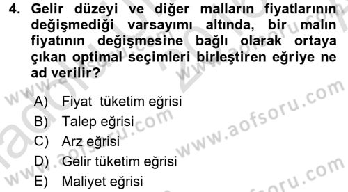 Mikro İktisat Dersi 2016 - 2017 Yılı (Vize) Ara Sınav Soruları 4. Soru