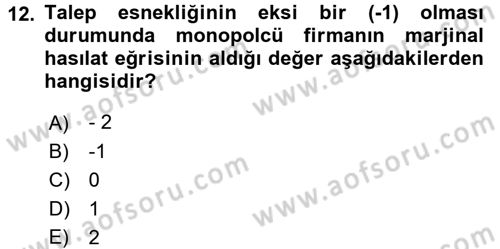 Mikro İktisat Dersi 2016 - 2017 Yılı (Final) Dönem Sonu Sınav Soruları 12. Soru