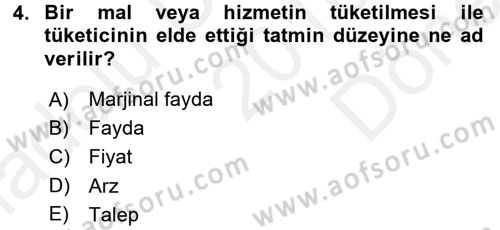 Mikro İktisat Dersi 2016 - 2017 Yılı (Final) Dönem Sonu Sınav Soruları 4. Soru