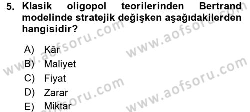 Mikro İktisat Dersi 2016 - 2017 Yılı (Final) Dönem Sonu Sınav Soruları 5. Soru
