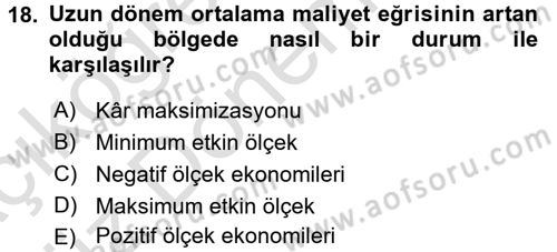 Mikro İktisat Dersi 2017 - 2018 Yılı (Vize) Ara Sınavı 18. Soru