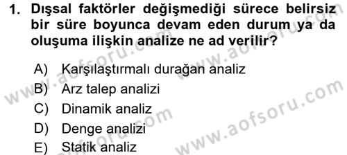 Mikro İktisat Dersi 2018 - 2019 Yılı 3 Ders Sınavı 1. Soru