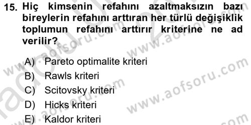 Mikro İktisat Dersi 2018 - 2019 Yılı 3 Ders Sınavı 15. Soru