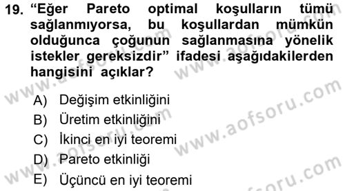 Mikro İktisat Dersi 2018 - 2019 Yılı 3 Ders Sınavı 19. Soru