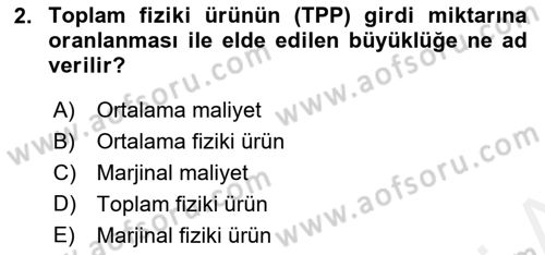 Mikro İktisat Dersi 2018 - 2019 Yılı (Final) Dönem Sonu Sınavı 2. Soru