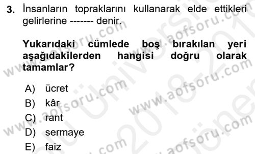 Mikro İktisat Dersi 2018 - 2019 Yılı (Final) Dönem Sonu Sınavı 3. Soru