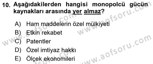 Mikro İktisat Dersi 2018 - 2019 Yılı Yaz Okulu Sınav Soruları 10. Soru