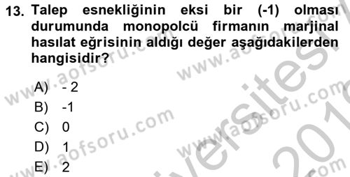 Mikro İktisat Dersi 2018 - 2019 Yılı Yaz Okulu Sınav Soruları 13. Soru