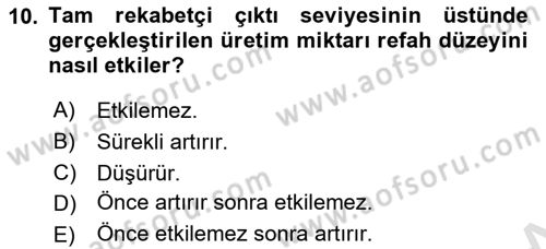 Mikro İktisat Dersi 2019 - 2020 Yılı (Final) Dönem Sonu Sınav Soruları 10. Soru