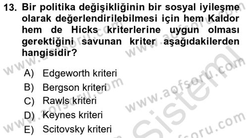 Mikro İktisat Dersi 2019 - 2020 Yılı (Final) Dönem Sonu Sınav Soruları 13. Soru