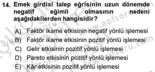 Mikro İktisat Dersi 2019 - 2020 Yılı (Final) Dönem Sonu Sınav Soruları 14. Soru