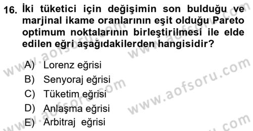Mikro İktisat Dersi 2019 - 2020 Yılı (Final) Dönem Sonu Sınav Soruları 16. Soru