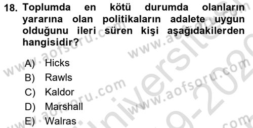 Mikro İktisat Dersi 2019 - 2020 Yılı (Final) Dönem Sonu Sınav Soruları 18. Soru