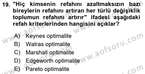 Mikro İktisat Dersi 2019 - 2020 Yılı (Final) Dönem Sonu Sınav Soruları 19. Soru