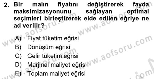 Mikro İktisat Dersi 2019 - 2020 Yılı (Final) Dönem Sonu Sınav Soruları 2. Soru