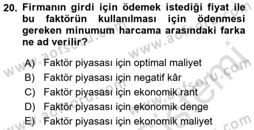 Mikro İktisat Dersi 2019 - 2020 Yılı (Final) Dönem Sonu Sınav Soruları 20. Soru
