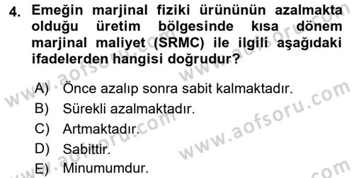 Mikro İktisat Dersi 2019 - 2020 Yılı (Final) Dönem Sonu Sınav Soruları 4. Soru
