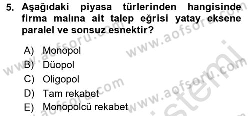 Mikro İktisat Dersi 2019 - 2020 Yılı (Final) Dönem Sonu Sınav Soruları 5. Soru
