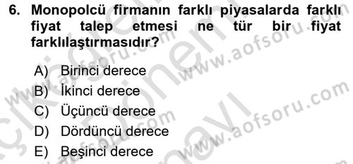 Mikro İktisat Dersi 2019 - 2020 Yılı (Final) Dönem Sonu Sınav Soruları 6. Soru