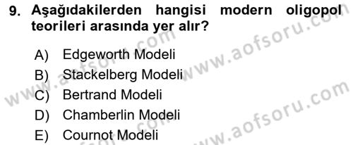 Mikro İktisat Dersi 2019 - 2020 Yılı (Final) Dönem Sonu Sınav Soruları 9. Soru
