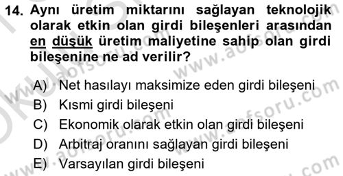 Mikro İktisat Dersi 2020 - 2021 Yılı Yaz Okulu Sınavı 14. Soru