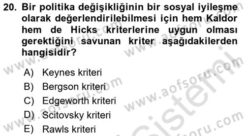 Mikro İktisat Dersi 2020 - 2021 Yılı Yaz Okulu Sınav Soruları 20. Soru