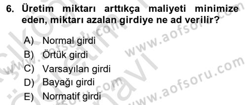 Mikro İktisat Dersi 2020 - 2021 Yılı Yaz Okulu Sınavı 6. Soru