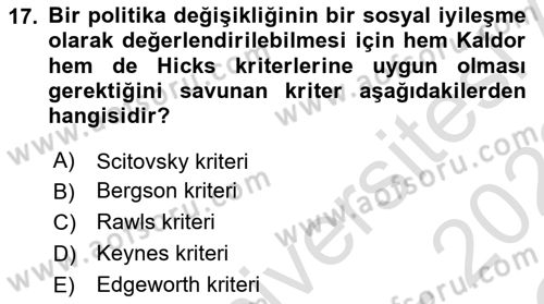 Mikro İktisat Dersi 2021 - 2022 Yılı Yaz Okulu Sınavı 17. Soru