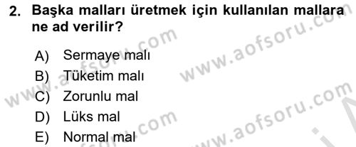 Mikro İktisat Dersi 2021 - 2022 Yılı Yaz Okulu Sınavı 2. Soru
