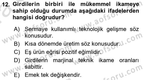 Mikro İktisat Dersi 2022 - 2023 Yılı (Vize) Ara Sınavı 12. Soru