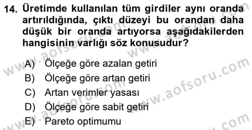 Mikro İktisat Dersi 2022 - 2023 Yılı (Vize) Ara Sınavı 14. Soru