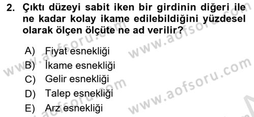 Mikro İktisat Dersi 2022 - 2023 Yılı (Final) Dönem Sonu Sınavı 2. Soru