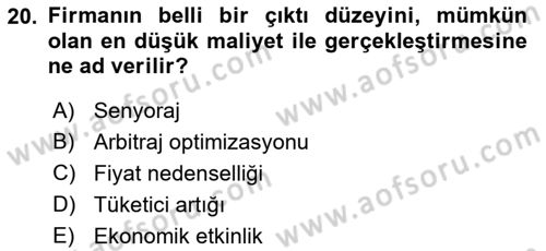 Mikro İktisat Dersi 2022 - 2023 Yılı (Final) Dönem Sonu Sınavı 20. Soru