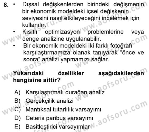 Mikro İktisat Dersi 2022 - 2023 Yılı Yaz Okulu Sınavı 8. Soru