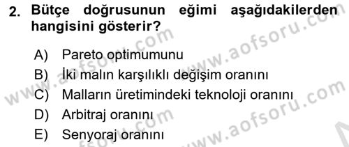 Mikro İktisat Dersi 2023 - 2024 Yılı (Final) Dönem Sonu Sınavı 2. Soru