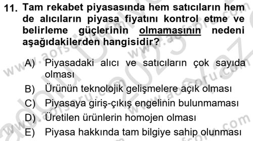 Mikro İktisat Dersi 2023 - 2024 Yılı Yaz Okulu Sınav Soruları 11. Soru