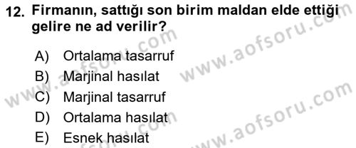Mikro İktisat Dersi 2023 - 2024 Yılı Yaz Okulu Sınav Soruları 12. Soru
