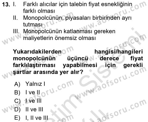 Mikro İktisat Dersi 2023 - 2024 Yılı Yaz Okulu Sınav Soruları 13. Soru