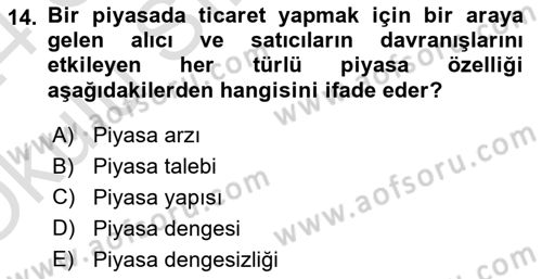 Mikro İktisat Dersi 2023 - 2024 Yılı Yaz Okulu Sınav Soruları 14. Soru