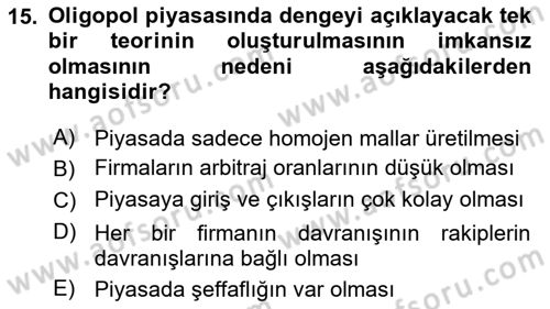 Mikro İktisat Dersi 2023 - 2024 Yılı Yaz Okulu Sınav Soruları 15. Soru