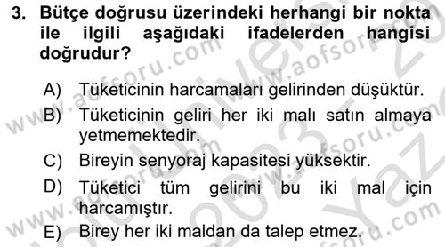 Mikro İktisat Dersi 2023 - 2024 Yılı Yaz Okulu Sınav Soruları 3. Soru
